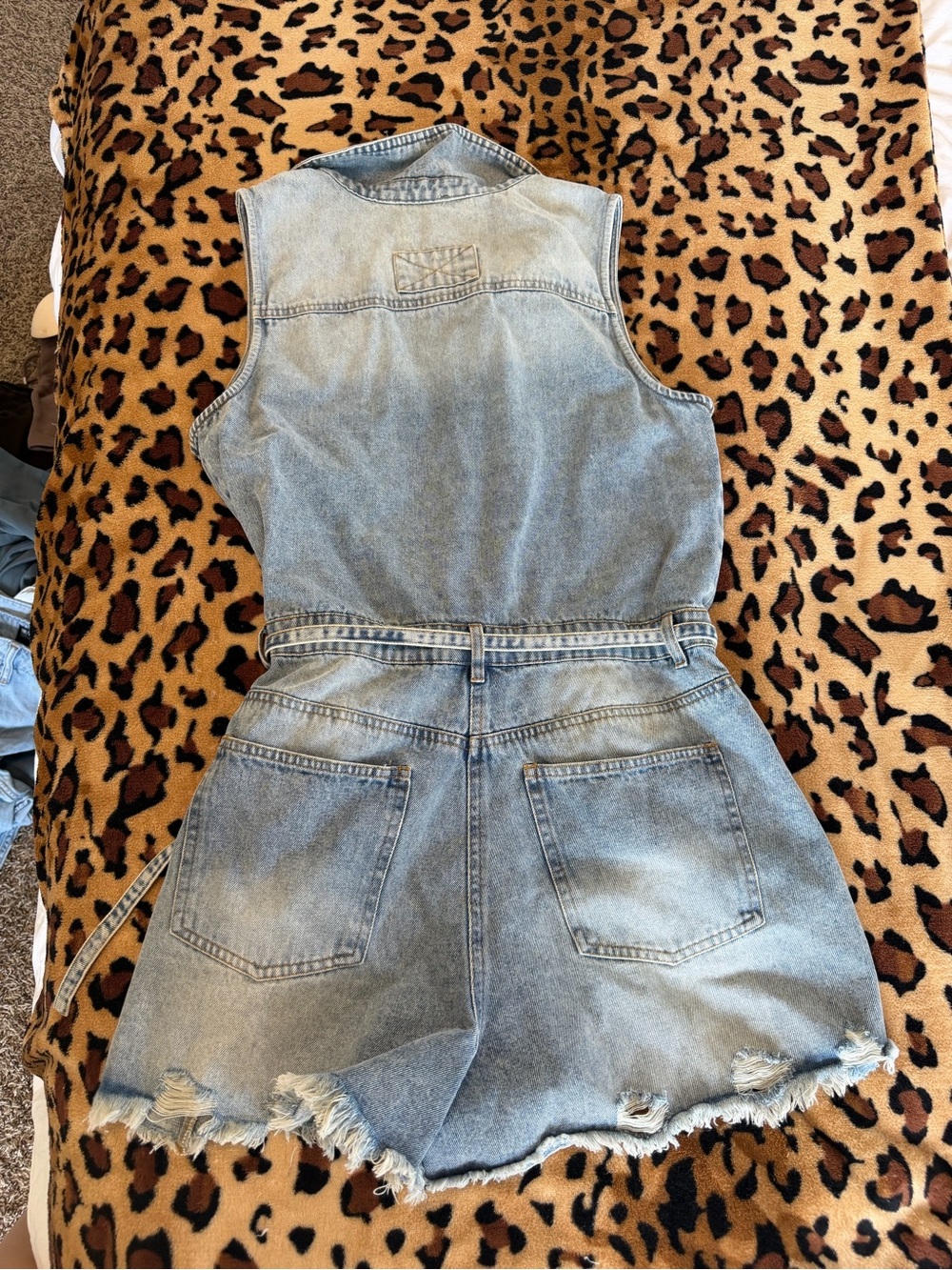 VICI Light Wash Denim Sleeveless Romper with Tie Waist - Picture 3 of 3